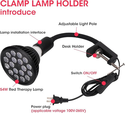Red Light Therapy Lamp-54W 18 LED Infrared Light Therapy Device with Adjustable Lamp Holder, 660nm Red and 850nm Near Infrared for Face Body (Red2)
