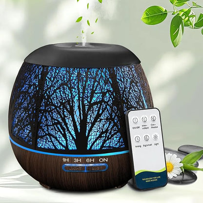 Essential Oil Diffuser for Bedroom 400ml,Diffusers for Home with Remote Control,Cool Mist Humidifier Large Room,Ultrasonic Scent Diffuser Waterless Auto Off,7 Colors Light & 3 Mist Modes for Desk Tree