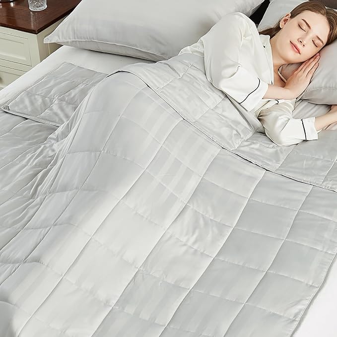 anfie Weighted Blanket (80x87-25lb), 40% Cotton 60% Polyester, Light Grey, Cooling Polyester, 25 lbs, Machine Washable, Bagged, Modern Design for Adult