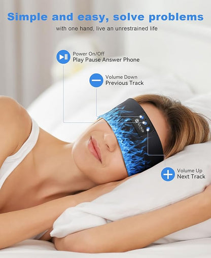 LOVE EYE Sleep Headphones Wireless Headband Headphones Bluetooth 5.4 for Side Sleeper Bluetooth Headband Earphones for Sports for tech Gadgets Gifts (Flame Blue)