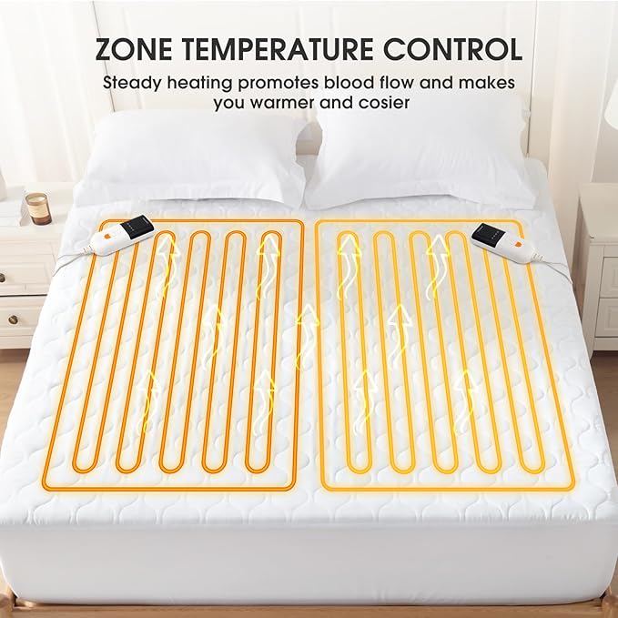 Heated Mattress Pad King - Bed Warmer with Memory & Preheat Functions, 2-10 Hour Auto Off & 9 Heat Settings, Double Controller, Fast Heating, Deep Pocket, Electric Mattress Pad King 78"x80"