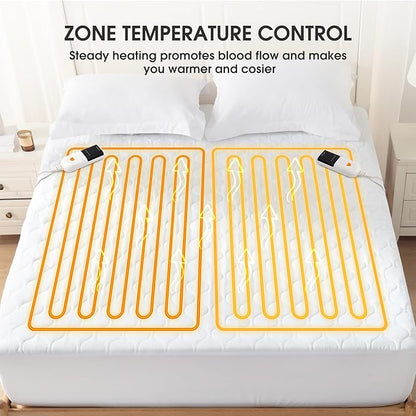 Heated Mattress Pad Cal King - Bed Warmer with Memory & Preheat Functions, 2-10 Hour Auto Off & 9 Heat Settings, Double Controller, Fast Heating, Deep Pocket, Electric Mattress Pad 72"x84"