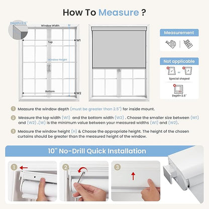 Grandekor No-Drill No Tools Motorized Blinds with Remote | Electric Blackout Smart Roller Shade/APP/Voice Control-for Home Office, Living Room, Customize Color Size