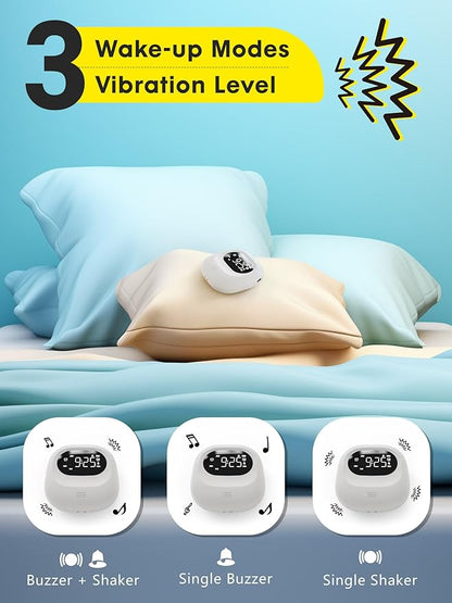 ROCAM Rechargeable Vibrating Alarm Clock Bed Shaker, 3000mAh Portable Travel Clock Under Pillow for Teens, Deaf People, Heavy Sleepers, Adults – 160-Day Standby, Great for Bedroom or Dorm Use, White