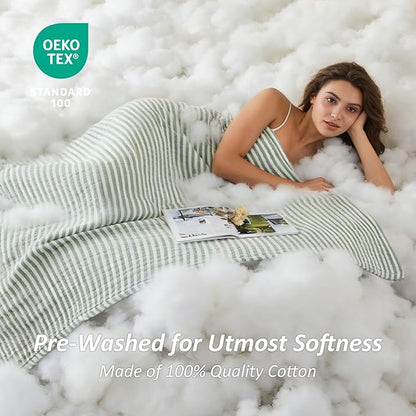 EMME Cotton Muslin Twin Blanket Breathable Gauze Soft Lightweight Adults Gifts for Women (Striped Sage Green, 60"x80")