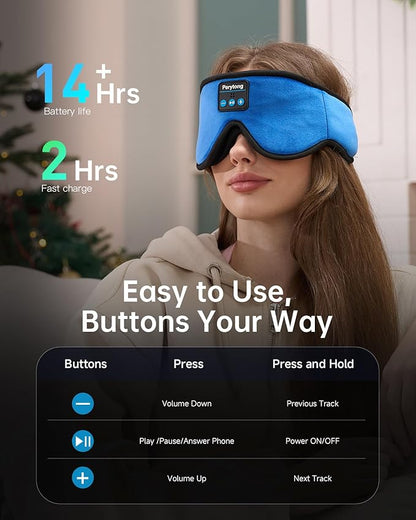 Sleep Mask with Bluetooth 5.4 Headphones, Wireless Music Sleep Eye Mask for Side Sleepers, 3D Contoured Comfort & Built-in HD Stereo Earphones, Blackout for Travel (Bright Blue)