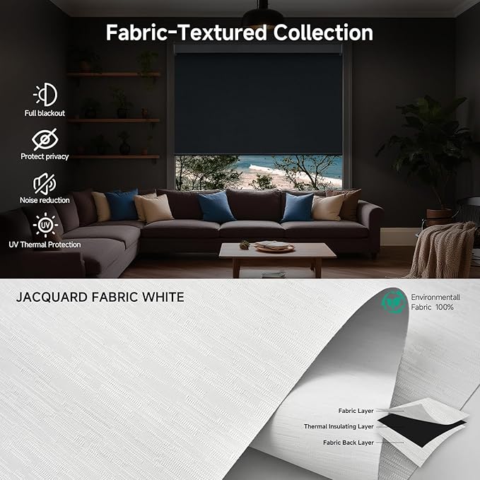Motorized Blinds with Remote, Custom Automatic Electric Blackout Smart Blinds for Windows, Motorized Window Roller Shades Compatible with Alexa Google for Home Office, Jacquard Fabric White