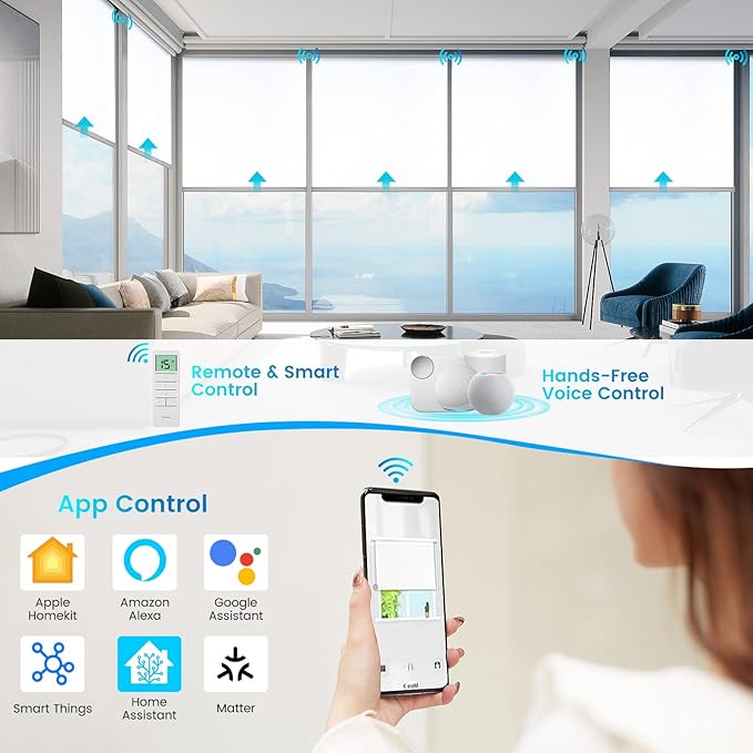 Motorized Blackout Roller Shades – Custom Smart Blinds with Remote Control, 25 Colors & Sizes, Rechargeable Battery or Plug-in, Tuya WiFi Optional, Home & Office Window Shades (Parchment White/CH9440)