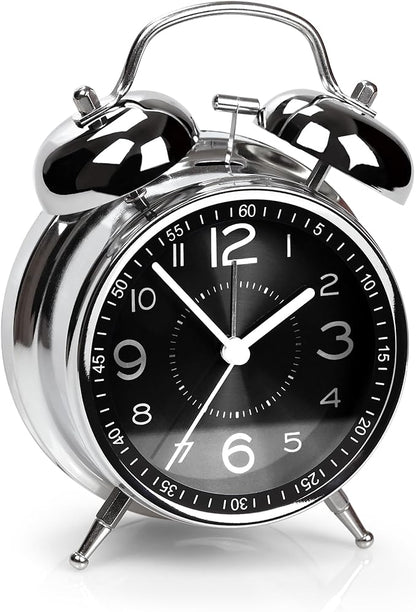 Super Loud Alarm Clock for Heavy Sleepers Adults,Twin Bell Retro 4 Inch Silent Non-Ticking Quartz with Backlight, Metal dial, Alarm Clocks for Bedrooms Bedside (Black)