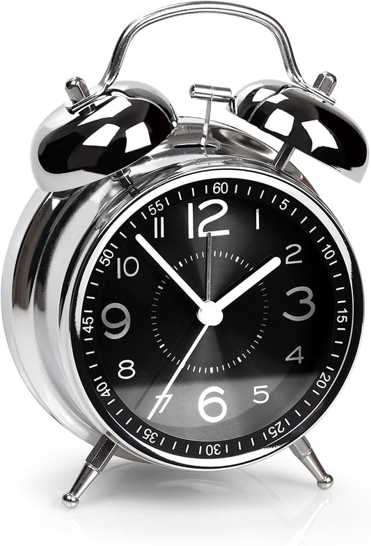 Super Loud Alarm Clock for Heavy Sleepers Adults,Twin Bell Retro 4 Inch Silent Non-Ticking Quartz with Backlight, Metal dial, Alarm Clocks for Bedrooms Bedside (Black)