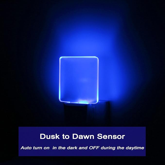 2 Pack 0.5W Plug in LED Night Light with Dusk to Dawn Sensor Blue