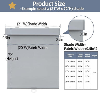 SHADEMOON Blackout Cordless Roller Shades for Windows,Free-Stop System Blind with Valance,Pull Down Room Darkening Indoor Shades,Thermal Insulated UV Blocking Fabric,Home Office(Grey,49" W x 72" H)