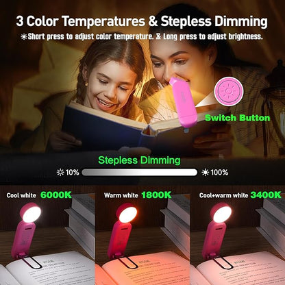 VAVOFO USB Rechargeable Book Light, Blue Light Blocking, Amber Light Clip On Bookmark Shaped Reading Light, Eye Care 6 LEDs Book Light for Bookworms Reading in Bed with 9 Lighting Modes (Rose)
