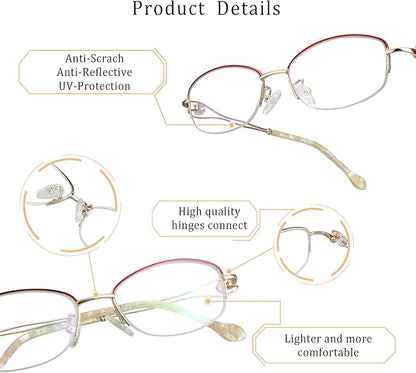 LifeArt Alloy Semi-Rimless Reading Glasses,Blue Light Blocking Glasses, Anti Eyestrain, Computer Gaming Glasses, TV Glasses for Women Men, Anti Glare (Yellow, +1.50 Magnification)