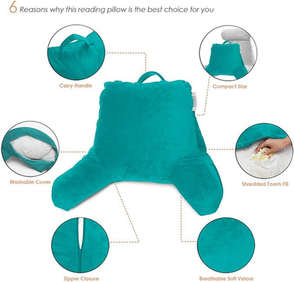 Nestl Reading Pillow for Kids & Teens with Shredded Memory Foam, Backrest Pillows for Reading, Watching, and Gaming, Use on The Couch, Bed, or Floor, Adjustable Support with Washable Cover Teal