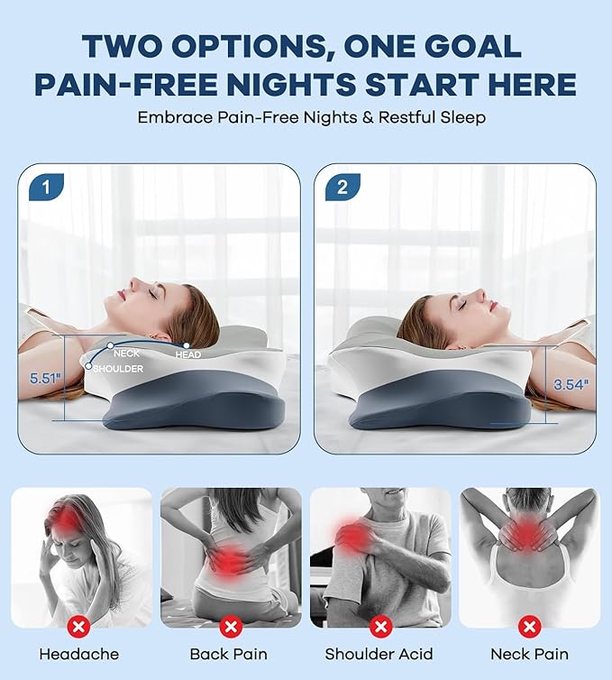 DONAMA Cervical Pillow for Neck and Shoulder,Contour Memory Foam Pillow,Ergonomic Neck Support Pillow for Side Back Stomach Sleepers with Pillowcase