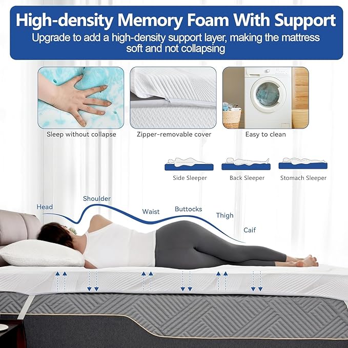 Firm Mattress Topper 4 Inch King Size with Ice Silk Cover, Premium Cool Gel+ Bamboo High Density Memory Foam Mattress Topper, CertiPUR-US Egg Crate Bed Topper for Pain Relief,80"x76"