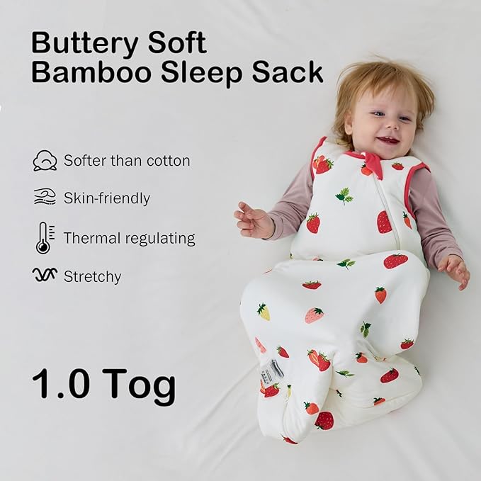 BubblePanda Rayon Made from Bamboo Sleep Sack 12-18 Months 1.0 Tog Soft Toddler Sleeping Sack for Babies 2-Way Zipper Baby Wearable Blanket