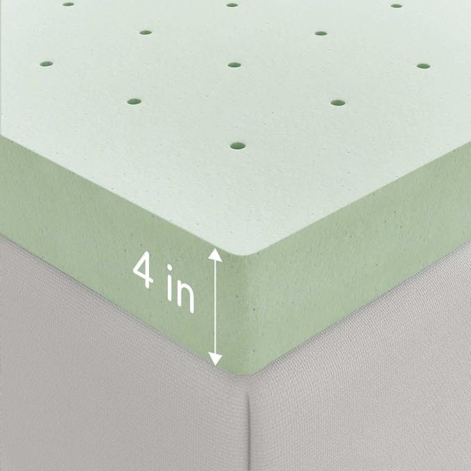 Novilla Mattress Topper Full, High Density 4 Inch Memory Foam Mattress Topper with Gel Infusion for Pressure-Relieving & Cooling, Medium Soft Full Size Mattress Topper, Airflow Design Green