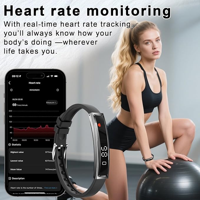 Efolen Smart Bracelet for Women,Ultralight Fitness Tracker Smart Wristband with Heart Rate/Blood Oxygen/Sleep Monitor/Pedometer,Slim Smartwatch for Android iPhone,Activity Tracker,2 Band,Black