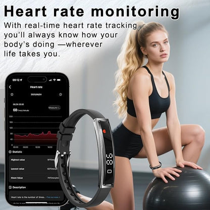 Efolen Smart Bracelet for Women,Ultralight Fitness Tracker Smart Wristband with Heart Rate/Blood Oxygen/Sleep Monitor/Pedometer,Slim Smartwatch for Android iPhone,Activity Tracker,2 Band,Black