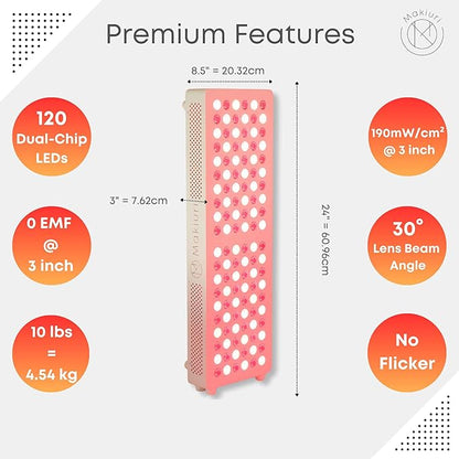 Makiuri Red Light Therapy Lamp | LED Light Therapy Panel for Face & Body | Infrared & Red Light in 5 Wavelengths | Supports Relaxation, Skin Appearance & Overall Wellness | Venus (White 120 LED)