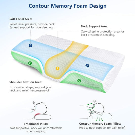 ZAMAT Memory Foam Pillow for Neck Pain Relief, Adjustable Orthopedic Ergonomic Cervical Pillow for Sleeping with Washable Cover, Bed Pillows for Side, Back, Stomach Sleepers