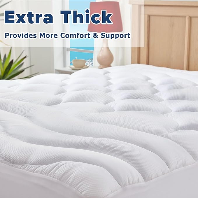 Mattress Topper Twin XL College Dorm, Extra Long Twin Cooling Mattress Pad for Single, Thick Fluffy Mattress Protector Cover Washable, Deep Pocket 8-21" (39x80 inch, White)