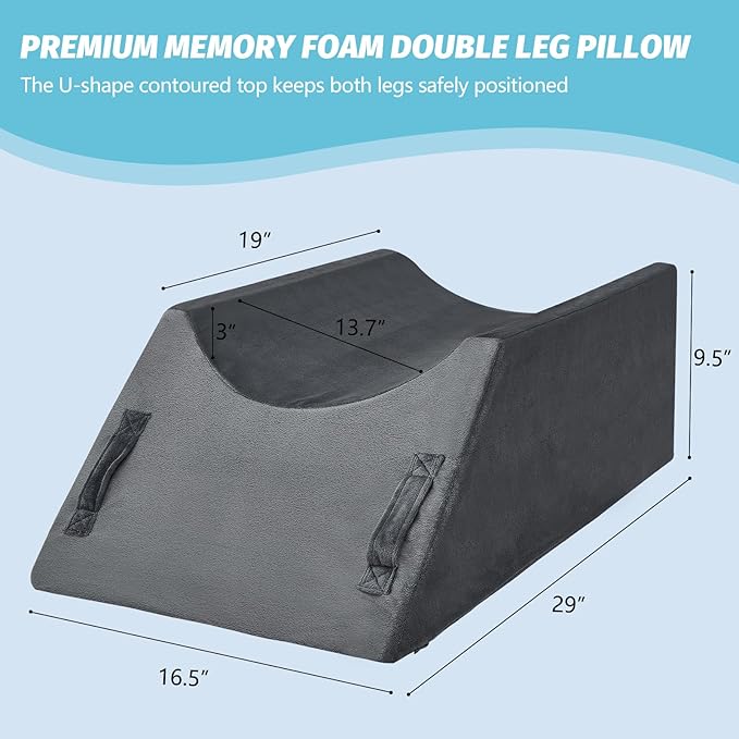 JOYWOO Double Leg Support Elevation Pillow – Ideal for Post-Hip Replacement, Back-Sleeping, Swelling Relief. Comfortable Foam Wedge, Essential After Surgery for a Restful Sleep