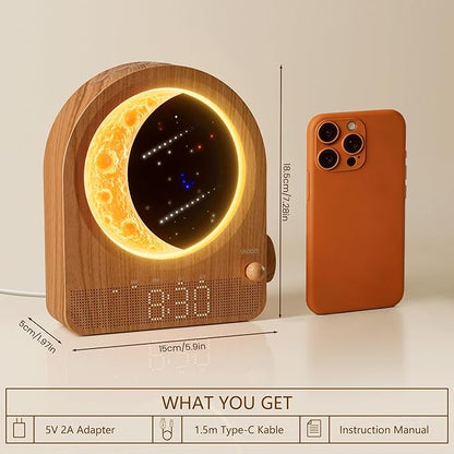 Sunrise Alarm Clocks with Dimmable Moon Lamp, 2 Alarm Clocks with 12Levels Volume for Heavy Sleepers, 10 Natural Sounds with 30/60/90mins Timer for Bedrooms, Gifts for Women (Brown Woodgrain)