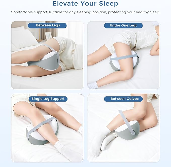 Knee Pillow for Side Sleepers, Leg Pillow for Side Sleeping, Hip, Sciatica & Lower Back Pain Relief, with Contoured Memory Foam & Non-Slip Strap for All-Night Support