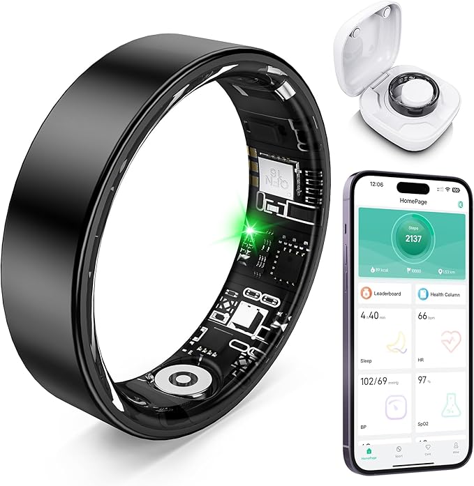 Smart Ring with Sleep Monitoring, Step Counting, Heart Rate, Blood Oxygen for iOS and Android, No Subscription Fee, IP68 Waterproof Health Tracker (Black, 9)