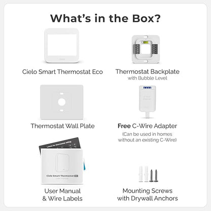 Cielo Smart Thermostat Eco (for Central HVAC) | Energy Star Certified | Supports Conventional Systems up to (2H/2C) & Heat Pumps (4H/2C) | Free C-Wire Adapter | NOT for Mini Split Systems | White