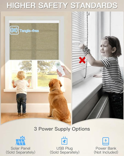 Motorized Light Filtering Roller Shades with Remote Control, Smart Blinds for Windows Compatible with Alexa Google via Hub, Rechargeable Electric Window Shade Customized Size (Coffee)