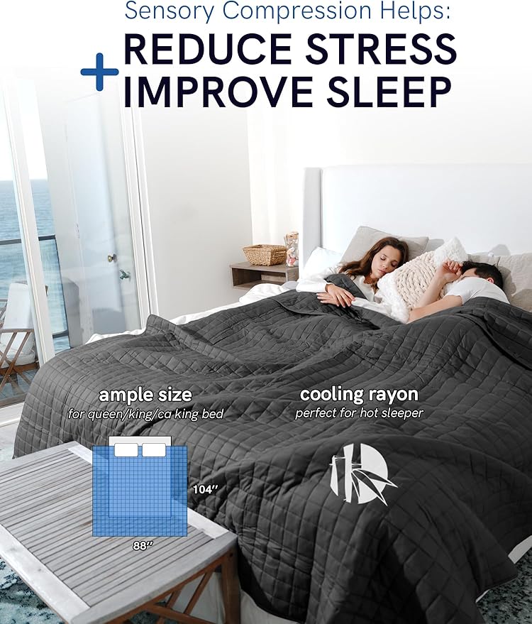 YnM Cooling Weighted Blanket for Adults, Cooling & Cozy Velvet Dual-Sided, 25lbs Heavy Bed Throw for Couple, Four Seasons Use (88x104 Inches, Queen or King Bed, Blue/Grey)
