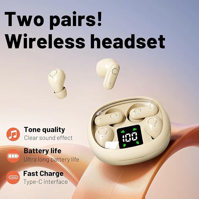 Wireless Bluetooth Headset，Tiny Size Invisible Earbuds，Sleep and Sports Earphones Set, 2 Pairs, Mini and Short Handle Design，for Work Sport Sleeping ﻿ ﻿ (Purple)
