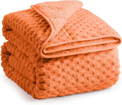 Super Fuzzy Soft Luxury Fleece Sherpa 20 lbs Weighted Blanket for Adults, Turtle Shell Cozy Warm Queen Weighted Throw for Winter, Ceramic Beads Washable Heavy Blankets for Couch Bed, Orange, 60" x 80"