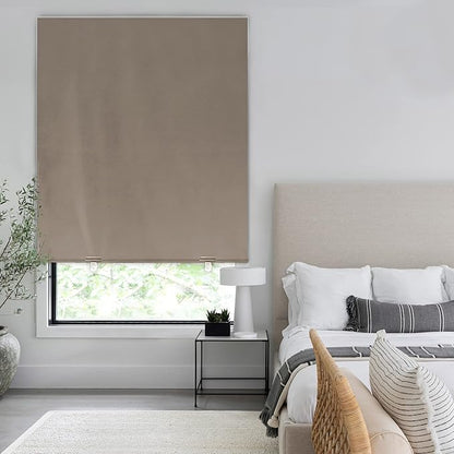 LazBlinds 100% Blackout Door Curtain, No Tools No Drill Cordless Blinds for Windows, Thermal Insulated UV Protection Privacy Window Curtains for French Door Front Door(26''W x 68''H, Taupe, 1 Panel)