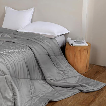 NATUREFIELD Lightweight Bamboo Quilt King Size – Cooling Summer Comforter Only, Rayon from Bamboo Cover, Breathable Box Stitch Spring Bedding with 200g Fill (125 GSM), 106x90 Inch, Gray