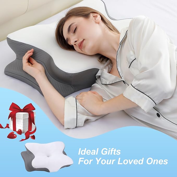 Memory Foam Pillows, Ergonomic Pillow for Neck Pain Relief, Bed Pillow for Sleeping, Cervical Neck Pillow for Side, Back, Stomach Sleeper with Cool Pillowcase, Side Sleeper Pillows for Adults