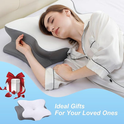Memory Foam Pillows, Ergonomic Pillow for Neck Pain Relief, Bed Pillow for Sleeping, Cervical Neck Pillow for Side, Back, Stomach Sleeper with Cool Pillowcase, Side Sleeper Pillows for Adults