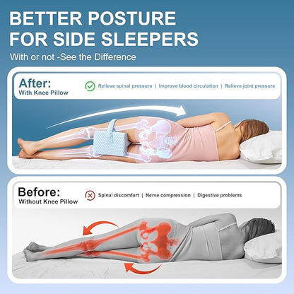 Knee Pillow for Side Sleepers,Cooling Leg Pillow for Sciatica, Knees,Back,Joints Between Legs,HIPS Pain Relief When Side Sleeping,Spine Aligning Support for Surgery Recovery, Pregnancy