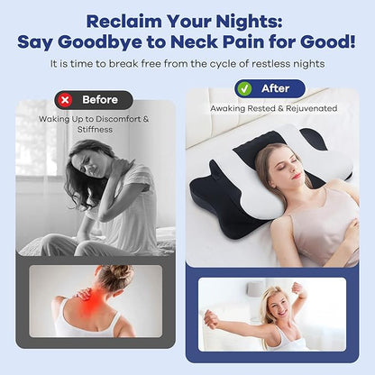 DONAMA Cervical Neck Pillow for Pain Relief, Orthopedic Contour Neck Pillow with Memory Foam Ergonomic Pillows with Dual Heights for Back, Stomach and Side Sleepers (Black, 26"×15")