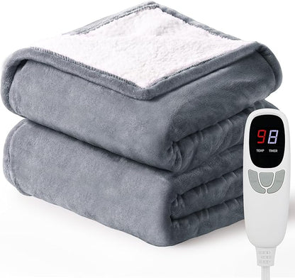 Heated Throw Blanket 50''x60'' Electric Blanket with 9 Heating Levels 10 Timer Modes Auto-Off Fast Heating Overheat Protection ETL Certified Machine Washable Gift, Grey