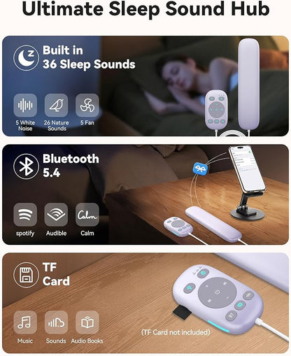 Under Pillow Speaker Bluetooth 5.4 with Bone Conduction, Wired Remote, 3 Timer - White Noise Sound Machine, 24H Playtime, 36 Soothing Sleep Sounds for Adults, Kids, Side Sleepers, Office Nap