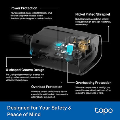 Tapo Outdoor Smart Dimmer Plug for Outdoor Lights, Matter, App Control, IP65 Weather Resistant, Works with Siri, Alexa, Google, ETL Certified, Energy Monitoring,150WLED/CFL, 2.4GHZ WiFi Only, P430M