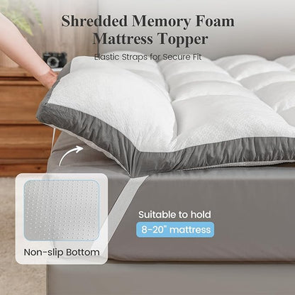King Mattress Topper - Pillow Top Mattress Topper King, Soft Fluffy Mattress Pad for Back Pain, Extra Thick Supportive Mattress Pad, White，Oeko-TEX Certified - 2000GSM