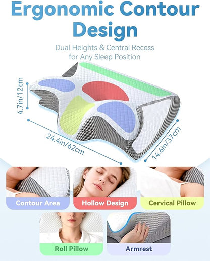 Official Pillow for Sleep Apnea, 15° Neck Elevation Design Odorless Orthopedic Cervical Neck Traction Pillows, Memory Foam Contour Pillow Snoring,Sleep Apnea Pillows for Sleeping, Hollow Design(White)