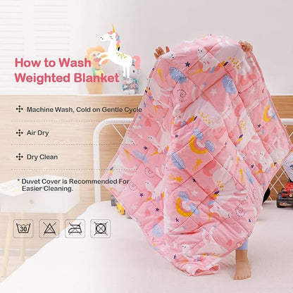 Sivio Weighted Blanket - 100% Cotton Weighted Blanket 7 lbs 41 x 60 inches, Washable Breathable Soft Heavy Blanket for Home and School Nap, Pink Unicorn