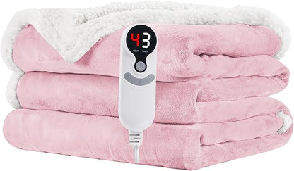 Electric Heated Blanket Full Size 72"x84" - Flannel & Sherpa Fabric Dual-Sided, 9 Heat Settings & 1-10 Hours Auto Off, Soft & Cozy Warming Throw for Home, Office, or Bed, Machine Washable, Light Pink